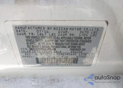 2016 Nissan Versa Note Sv z USA, uszkodzony, nr VIN 3N1CE2CP5GL408139